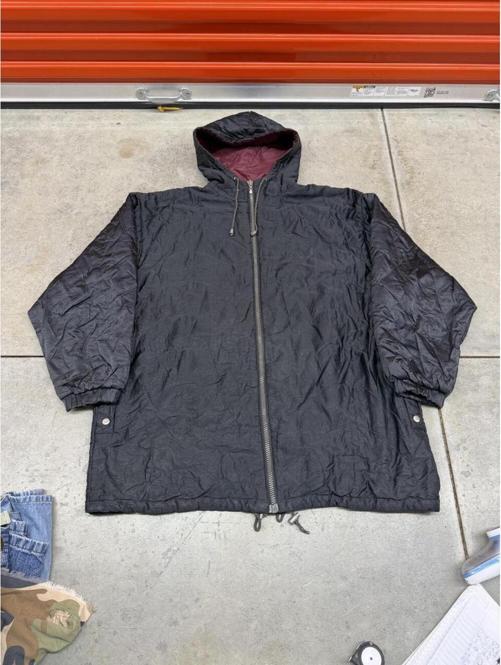 vintage adidas black and burgandy zip up puffer jacket size xxl